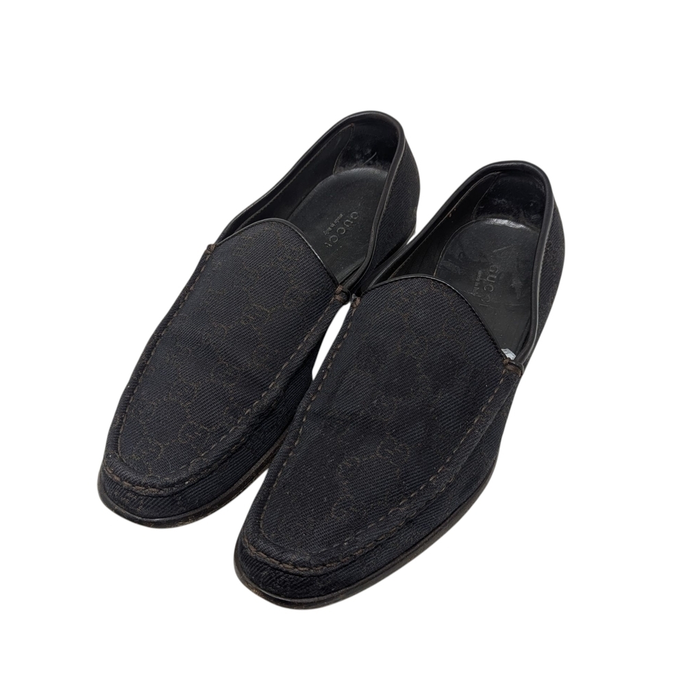 Gucci Black/Brown GG Monogram Web Denim & Leather Vintage Loafer Size 9.5 - Picture 7 of 15